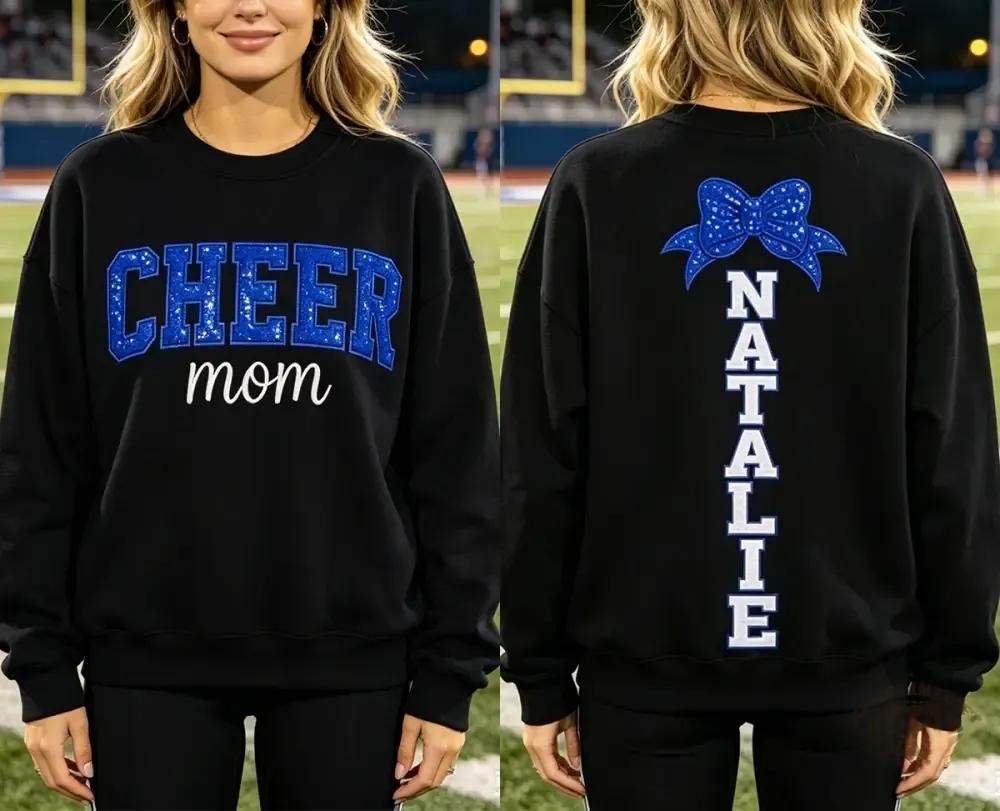 Custom Back Name Rhinestone Cheer Bow Crewneck