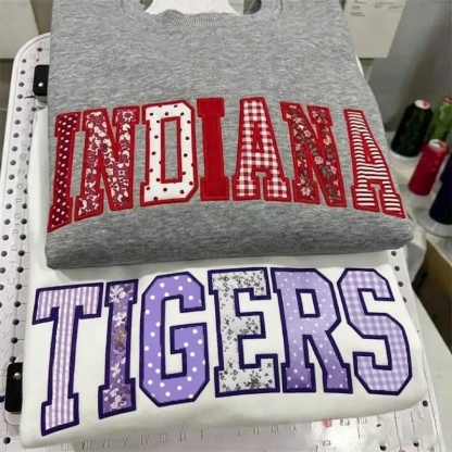 Custom Patchwork Fabric Embroidered Sweatshirt Team and School Name Applique Varsity Letters