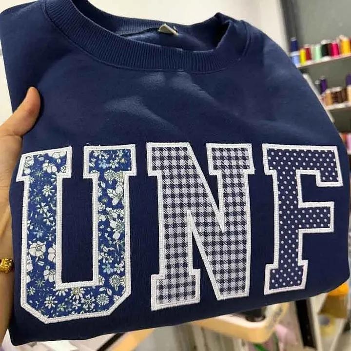 Custom Patchwork Fabric Embroidered Sweatshirt Team and School Name Applique Varsity Letters