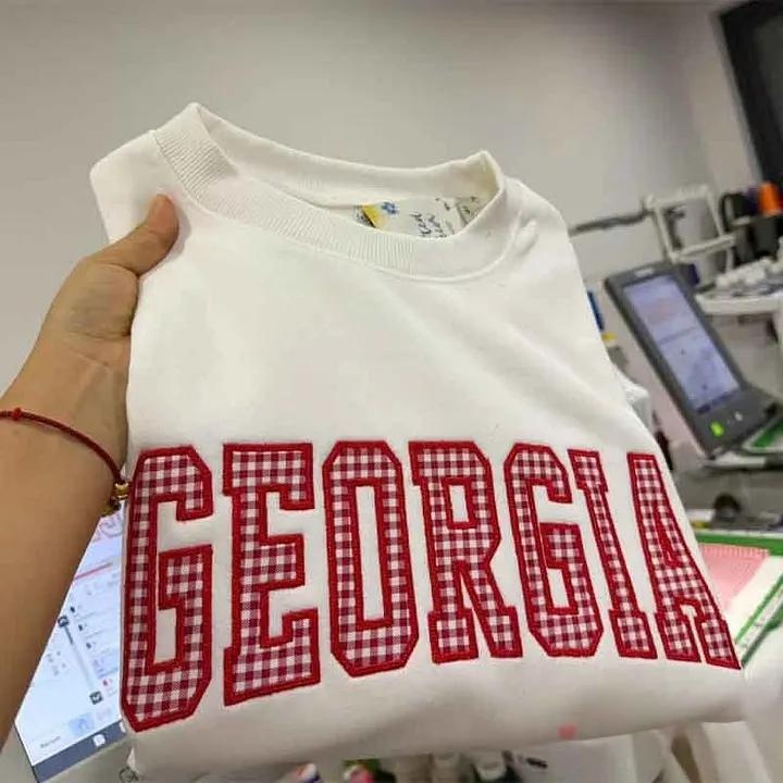 Custom Patchwork Fabric Embroidered Sweatshirt Team and School Name Applique Varsity Letters