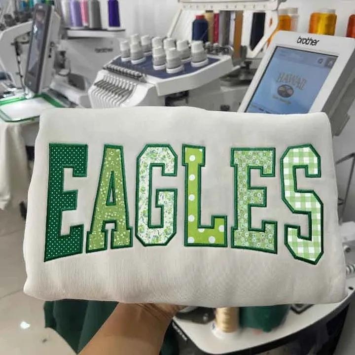 Custom Patchwork Fabric Embroidered Sweatshirt Team and School Name Applique Varsity Letters