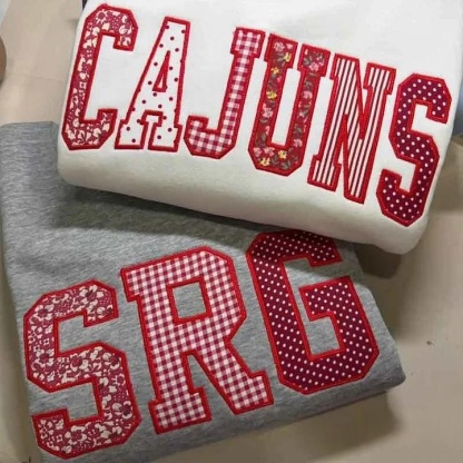 Custom Patchwork Fabric Embroidered Sweatshirt Team and School Name Applique Varsity Letters