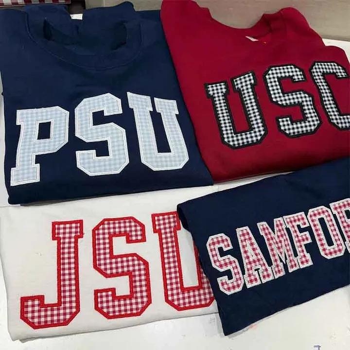 Custom Patchwork Fabric Embroidered Sweatshirt Team and School Name Applique Varsity Letters