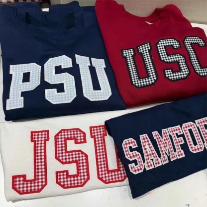 Custom Patchwork Fabric Embroidered Sweatshirt Team and School Name Applique Varsity Letters