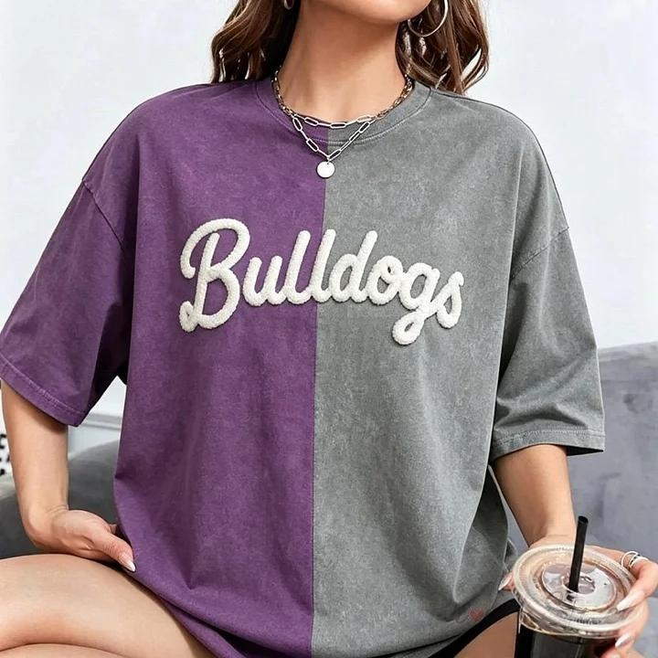 Personalized Chenille YARN EMBROIDERED Two-Tone Game Day Washed T-shirt