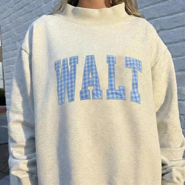 Custom Varsity Letter Sweatshirt Gingham Applique Embroidery Mock Pullover