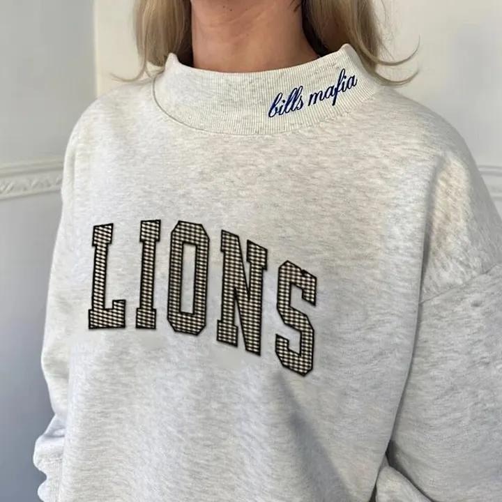 Custom Varsity Letter Sweatshirt Gingham Applique Embroidery Mock Pullover