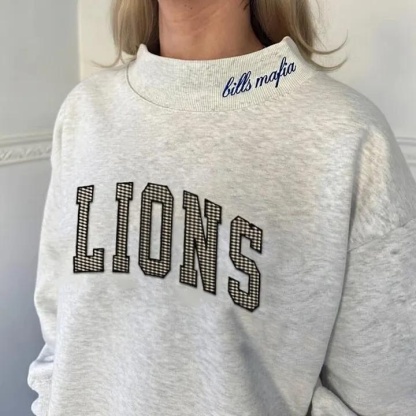 Custom Varsity Letter Sweatshirt Gingham Applique Embroidery Mock Pullover