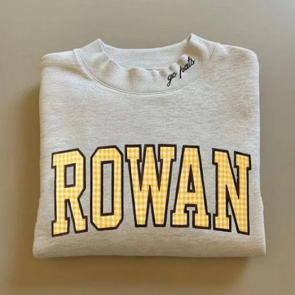 Custom Varsity Letter Sweatshirt Gingham Applique Embroidery Mock Pullover