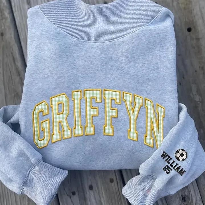 Custom Varsity Letter Sweatshirt Gingham Applique Embroidery Mock Pullover