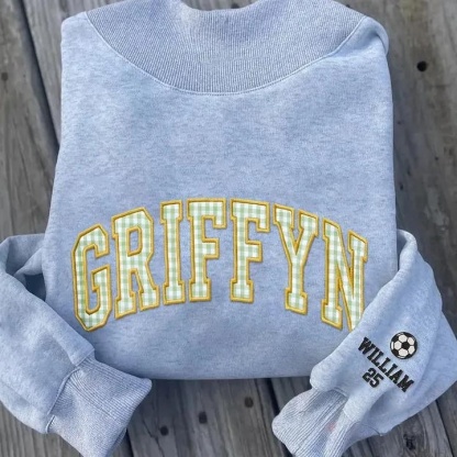 Custom Varsity Letter Sweatshirt Gingham Applique Embroidery Mock Pullover
