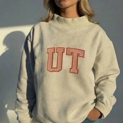 Custom Varsity Letter Sweatshirt Gingham Applique Embroidery Mock Pullover