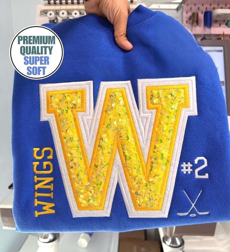 Custom Team Embroidered Sweatshirt/Hoodie, Sports Team Apparel, Sequins Varsity Letter, Custom Player Number, Hockey/Soccer Hoodie, Game Day