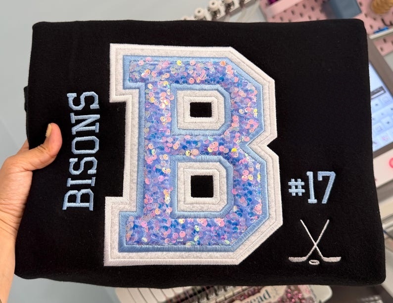 Custom Team Embroidered Sweatshirt/Hoodie, Sports Team Apparel, Sequins Varsity Letter, Custom Player Number, Hockey/Soccer Hoodie, Game Day