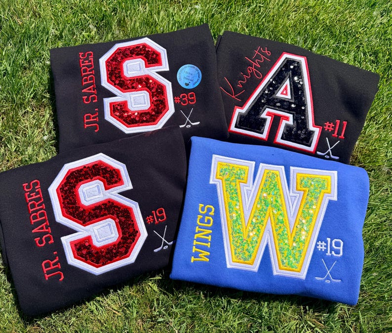 Custom Team Embroidered Sweatshirt/Hoodie, Sports Team Apparel, Sequins Varsity Letter, Custom Player Number, Hockey/Soccer Hoodie, Game Day