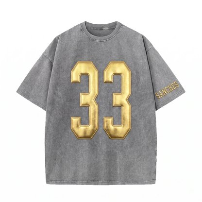 Custom Metallic Puff Number Game Day Washed T-shirt, Custom School Team Number Shirt
