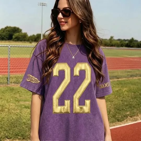 Custom Metallic Puff Number Game Day Washed T-shirt, Custom School Team Number Shirt