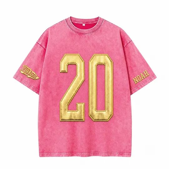 Custom Metallic Puff Number Game Day Washed T-shirt, Custom School Team Number Shirt
