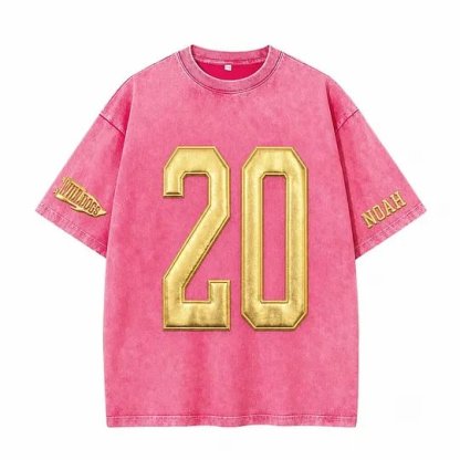 Custom Metallic Puff Number Game Day Washed T-shirt, Custom School Team Number Shirt