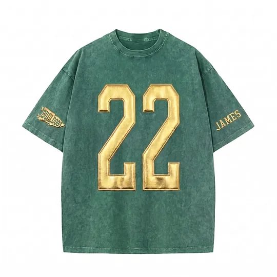 Custom Metallic Puff Number Game Day Washed T-shirt, Custom School Team Number Shirt