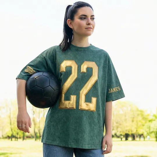 Custom Metallic Puff Number Game Day Washed T-shirt, Custom School Team Number Shirt