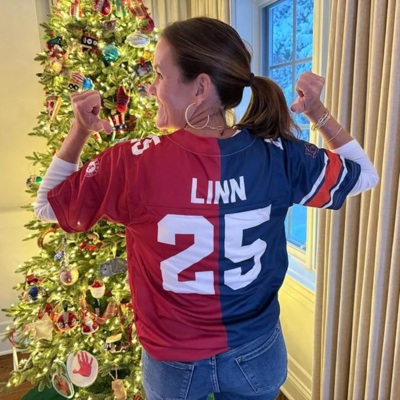 Custom Football Jersey, Any Two Team Red And Teal Color, Split Half Uniform, Personalized Clothing gift, Christmas Gifts For Him