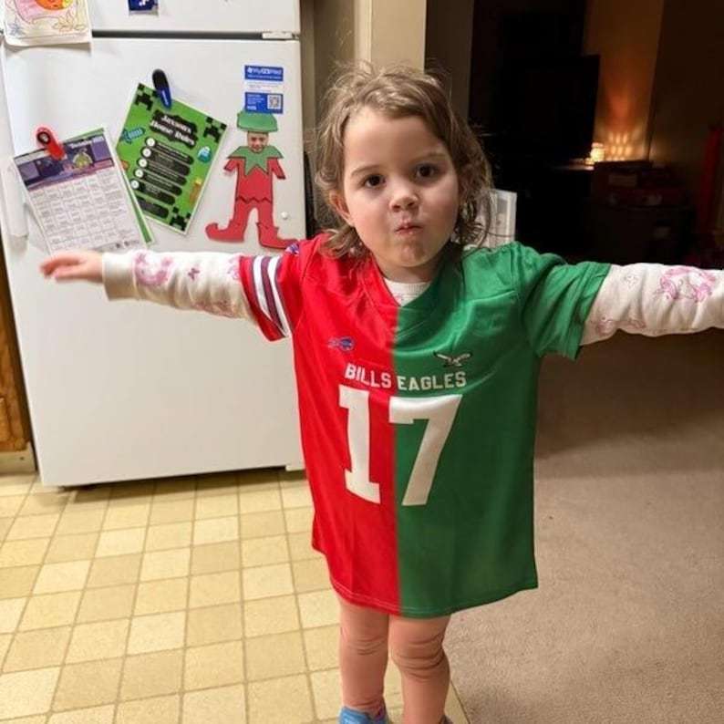 Custom Football Jersey, Any Two Team Red And Teal Color, Split Half Uniform, Personalized Clothing gift, Christmas Gifts For Him