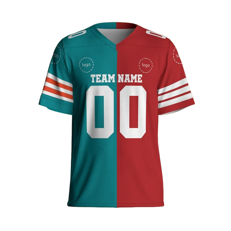 Custom Football Jersey, Any Two Team Red And Teal Color, Split Half Uniform, Personalized Clothing gift, Christmas Gifts For Him