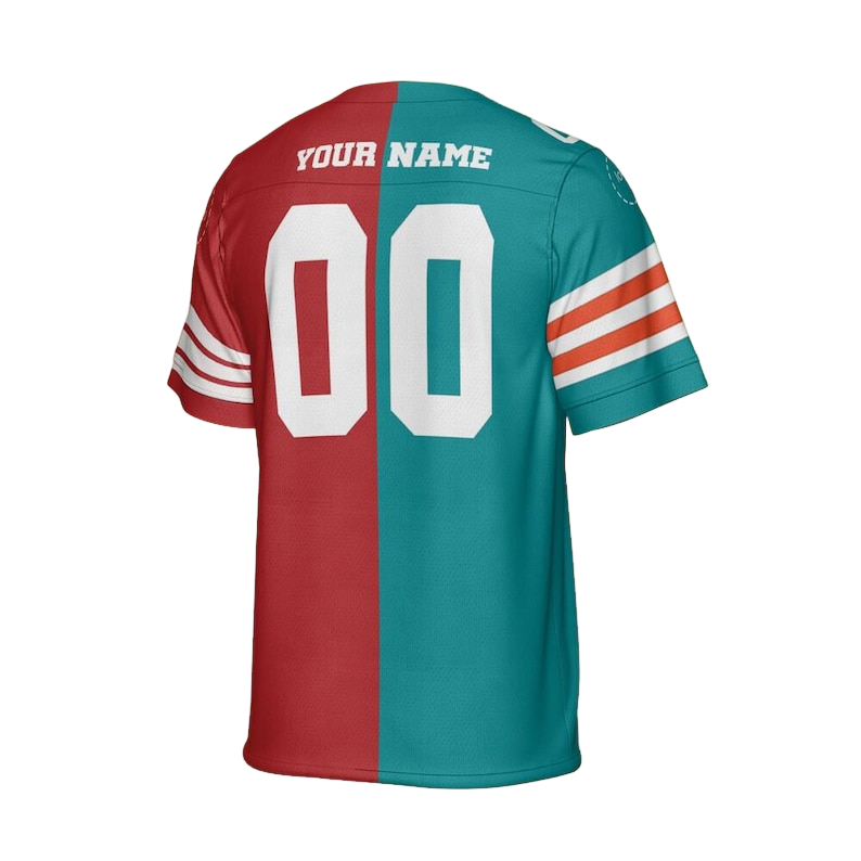 Custom Football Jersey, Any Two Team Red And Teal Color, Split Half Uniform, Personalized Clothing gift, Christmas Gifts For Him