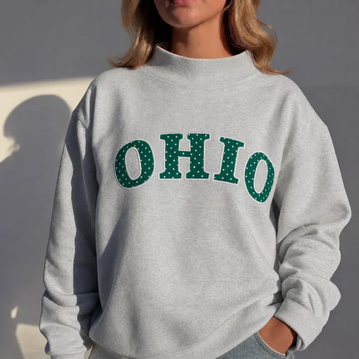 Custom Appliqué Embroidery Oversized Polka Dot Mockneck Pullover | Relaxed-Fit Half-Turtleneck with Vintage Dot Pattern