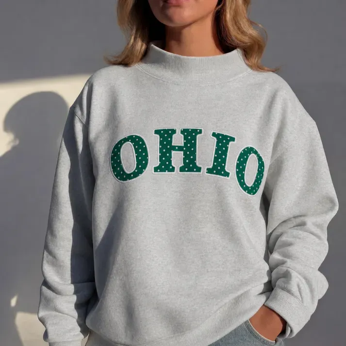 Custom Appliqué Embroidery Oversized Polka Dot Mockneck Pullover | Relaxed-Fit Half-Turtleneck with Vintage Dot Pattern