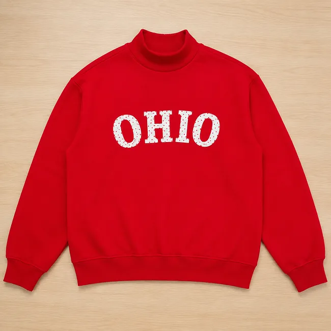Custom Appliqué Embroidery Oversized Polka Dot Mockneck Pullover | Relaxed-Fit Half-Turtleneck with Vintage Dot Pattern