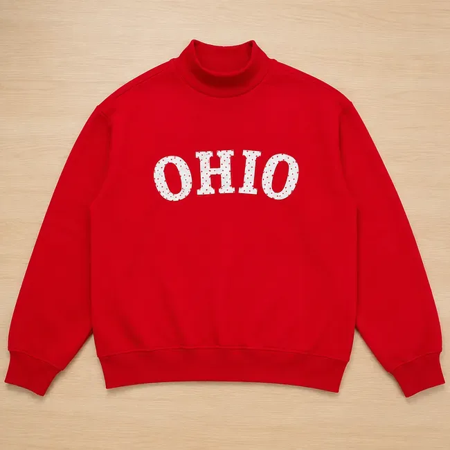 Custom Appliqué Embroidery Oversized Polka Dot Mockneck Pullover | Relaxed-Fit Half-Turtleneck with Vintage Dot Pattern