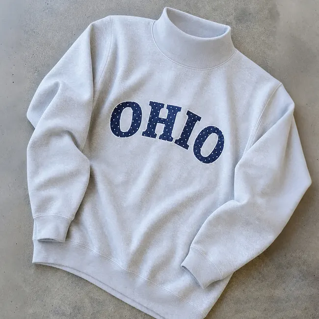 Custom Appliqué Embroidery Oversized Polka Dot Mockneck Pullover | Relaxed-Fit Half-Turtleneck with Vintage Dot Pattern