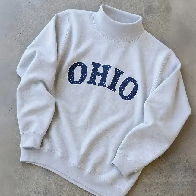 Custom Appliqué Embroidery Oversized Polka Dot Mockneck Pullover | Relaxed-Fit Half-Turtleneck with Vintage Dot Pattern
