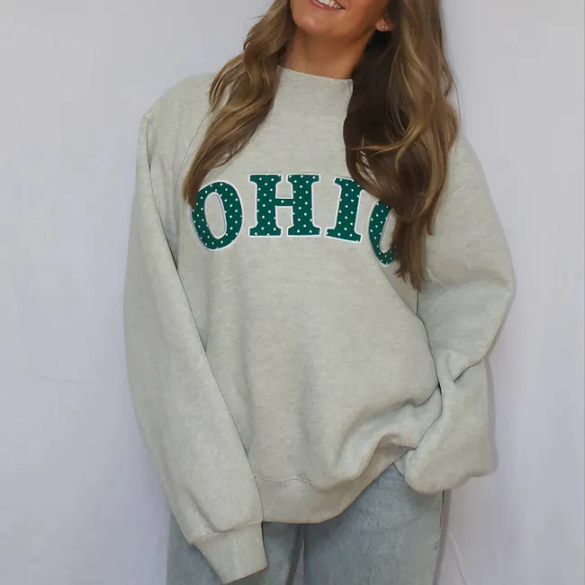 Custom Appliqué Embroidery Oversized Polka Dot Mockneck Pullover | Relaxed-Fit Half-Turtleneck with Vintage Dot Pattern