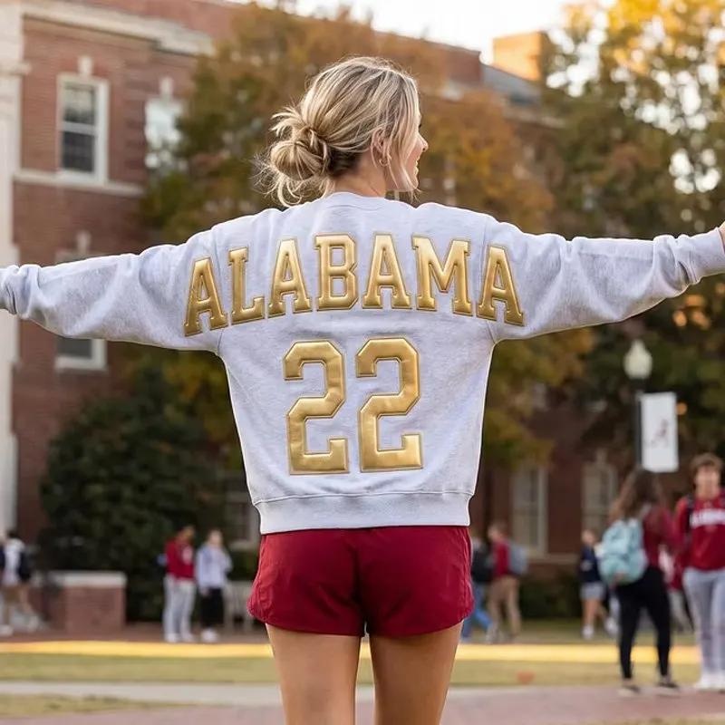 Custom Metallic Puff Football Sweatshirt Personalized Team Name and Number Jersey Game Day Spirit Crewneck