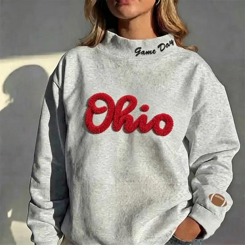 Personalized Chenille YARN EMBROIDERED Game Day Sports Team Mockneck Sweatshirt – Stand-up Collar