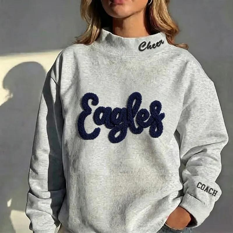 Personalized Chenille YARN EMBROIDERED Game Day Sports Team Mockneck Sweatshirt – Stand-up Collar