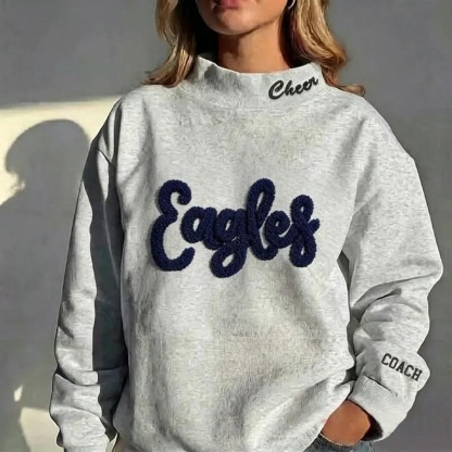 Personalized Chenille YARN EMBROIDERED Game Day Sports Team Mockneck Sweatshirt – Stand-up Collar