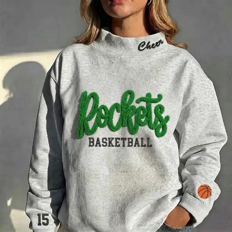 Personalized Chenille YARN EMBROIDERED Game Day Sports Team Mockneck Sweatshirt – Stand-up Collar