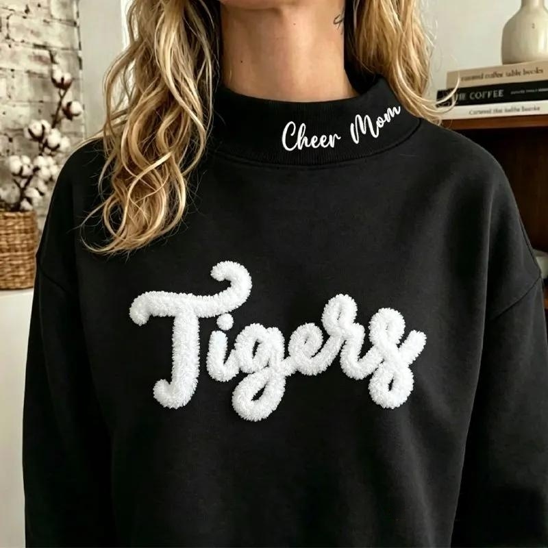 Personalized Chenille YARN EMBROIDERED Game Day Sports Team Mockneck Sweatshirt – Stand-up Collar