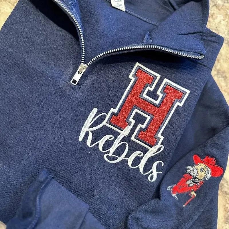 Custom Embroidered Mascot Team Name Sport Mom Quarter Zip Sweatshirt