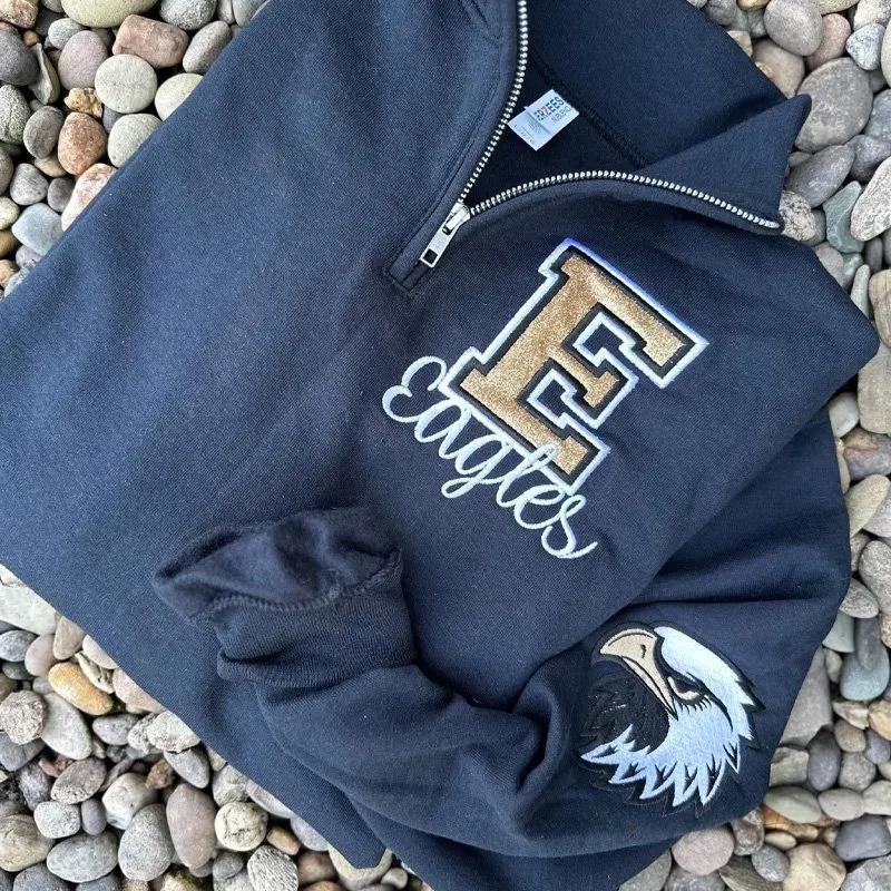 Custom Embroidered Mascot Team Name Sport Mom Quarter Zip Sweatshirt