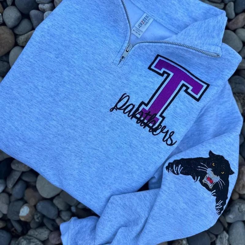 Custom Embroidered Mascot Team Name Sport Mom Quarter Zip Sweatshirt