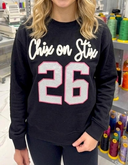 Custom Yarn Embroidered Team Name, Glitter Number Crewneck, Personalized Sports Sweatshirt, Game Day Hoodie