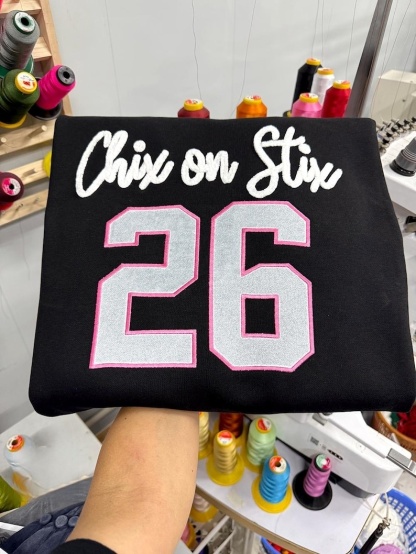 Custom Yarn Embroidered Team Name, Glitter Number Crewneck, Personalized Sports Sweatshirt, Game Day Hoodie