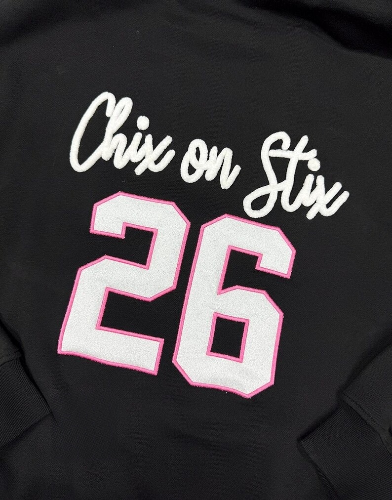 Custom Yarn Embroidered Team Name, Glitter Number Crewneck, Personalized Sports Sweatshirt, Game Day Hoodie