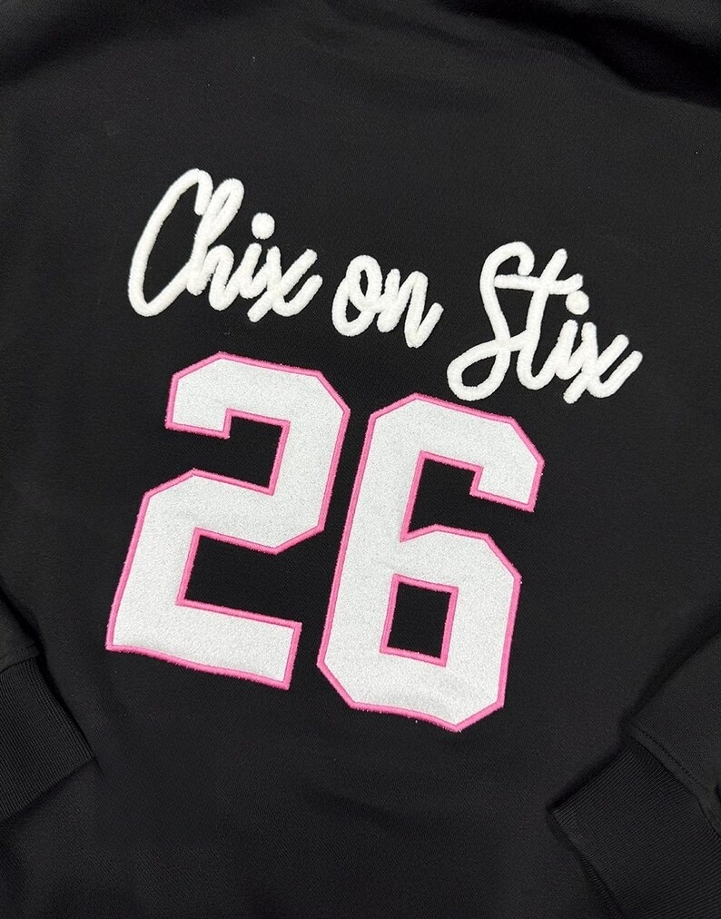 Custom Yarn Embroidered Team Name, Glitter Number Crewneck, Personalized Sports Sweatshirt, Game Day Hoodie