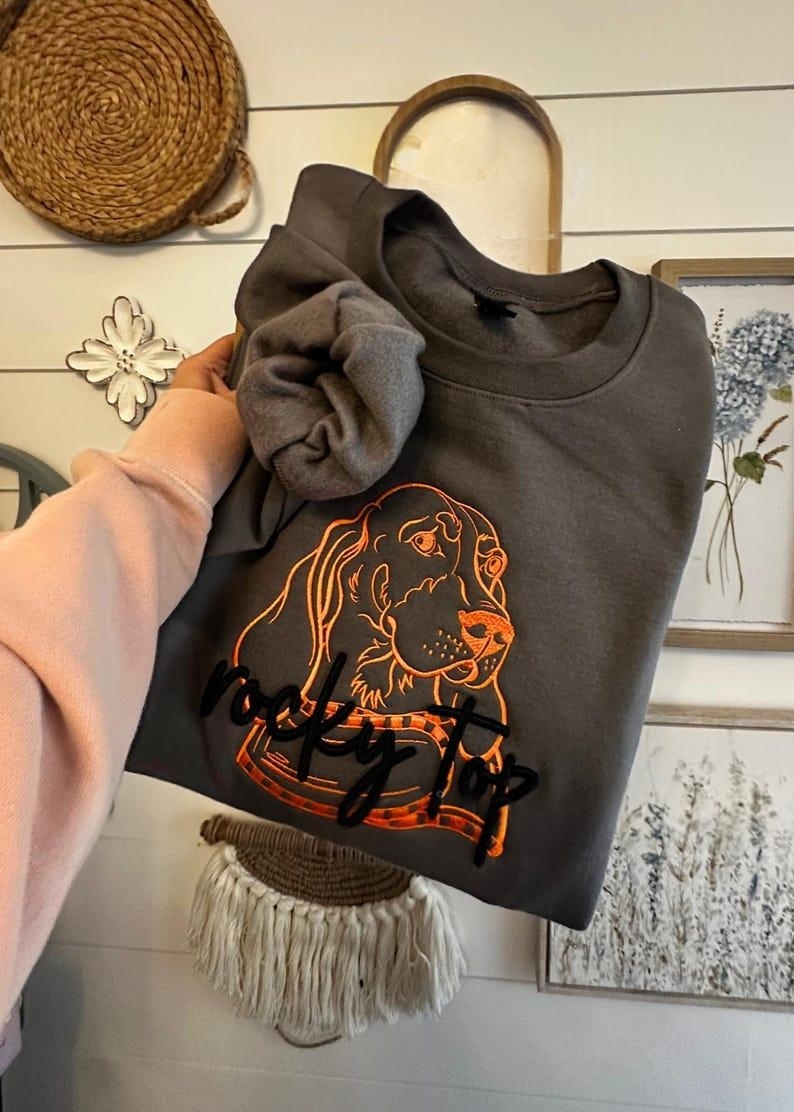 Vintage Mascot Embroidered Sweatshirt or tshirt, College Team, Puff Embroidery